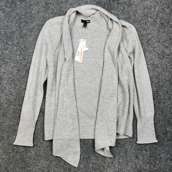 Aqua Cashmere Sweater Womens Medium‎ Light Grey Open Front Cardigan Drape Hem